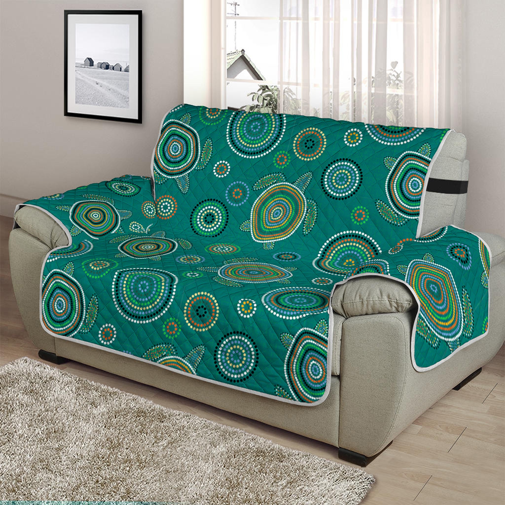 Aboriginal Sea Turtle Pattern Print Half Sofa Protector