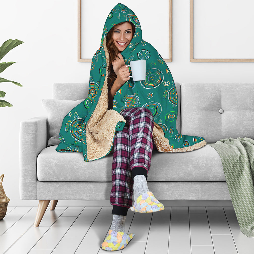 Aboriginal Sea Turtle Pattern Print Hooded Blanket