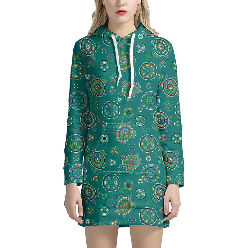 Aboriginal Sea Turtle Pattern Print Hoodie Dress