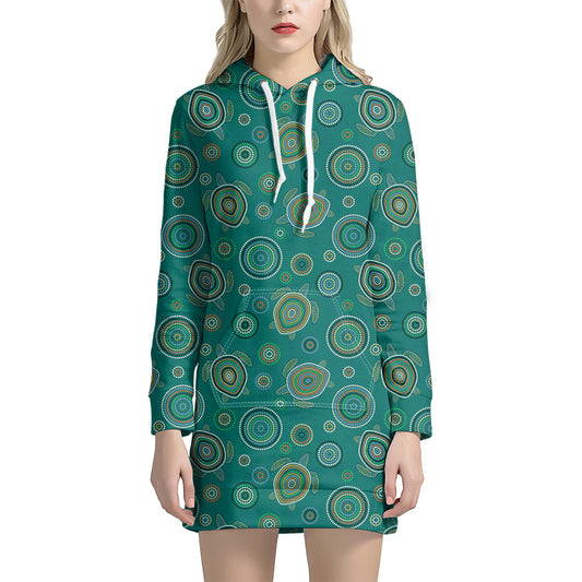 Aboriginal Sea Turtle Pattern Print Hoodie Dress