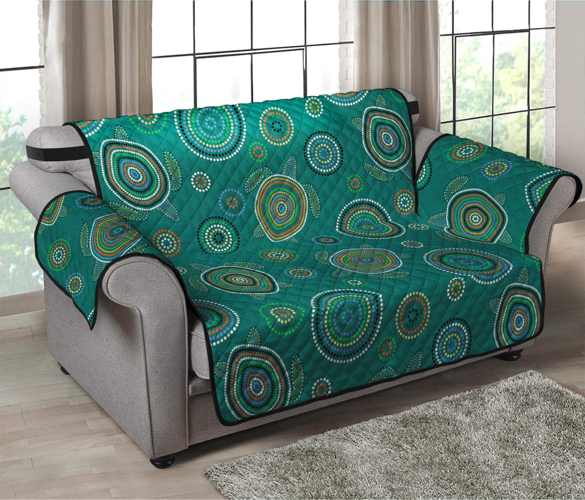 Aboriginal Sea Turtle Pattern Print Loveseat Protector