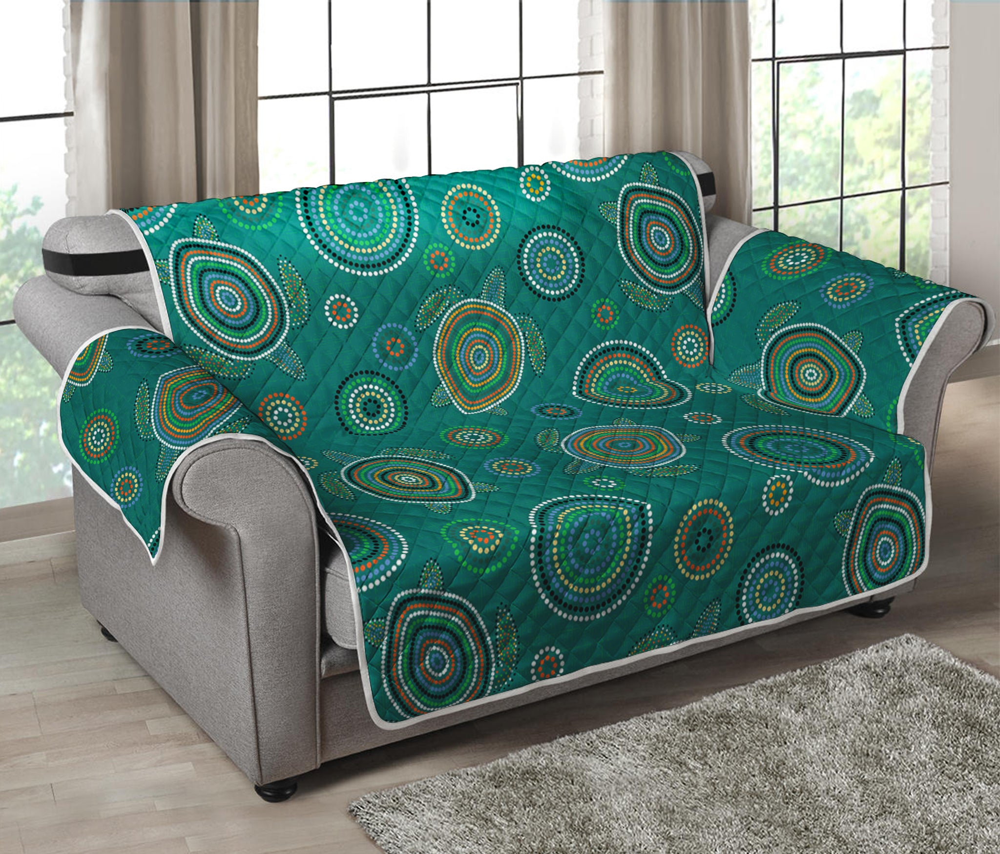 Aboriginal Sea Turtle Pattern Print Loveseat Protector