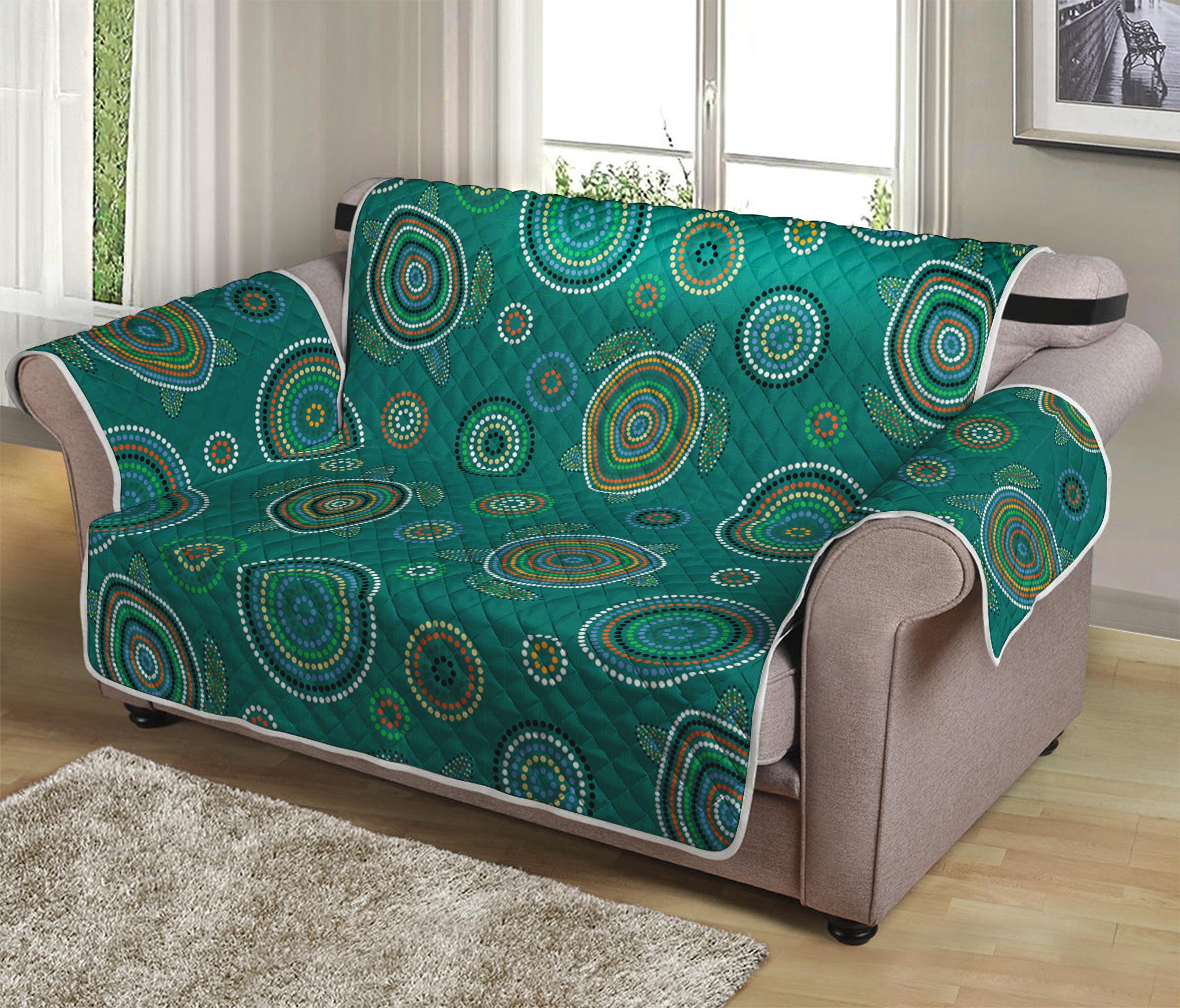 Aboriginal Sea Turtle Pattern Print Loveseat Protector