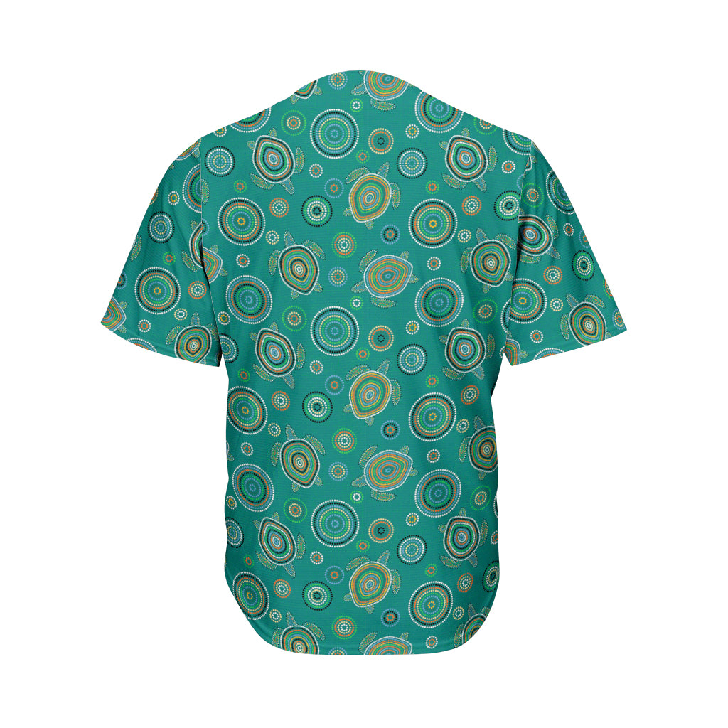 Aboriginal Sea Turtle Pattern Print Men's Baseball Jersey