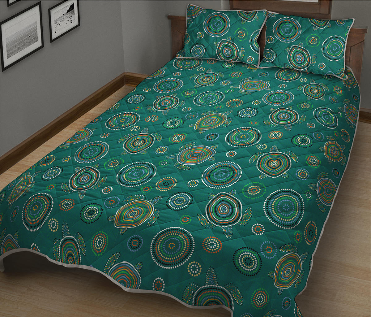 Aboriginal Sea Turtle Pattern Print Quilt Bed Set