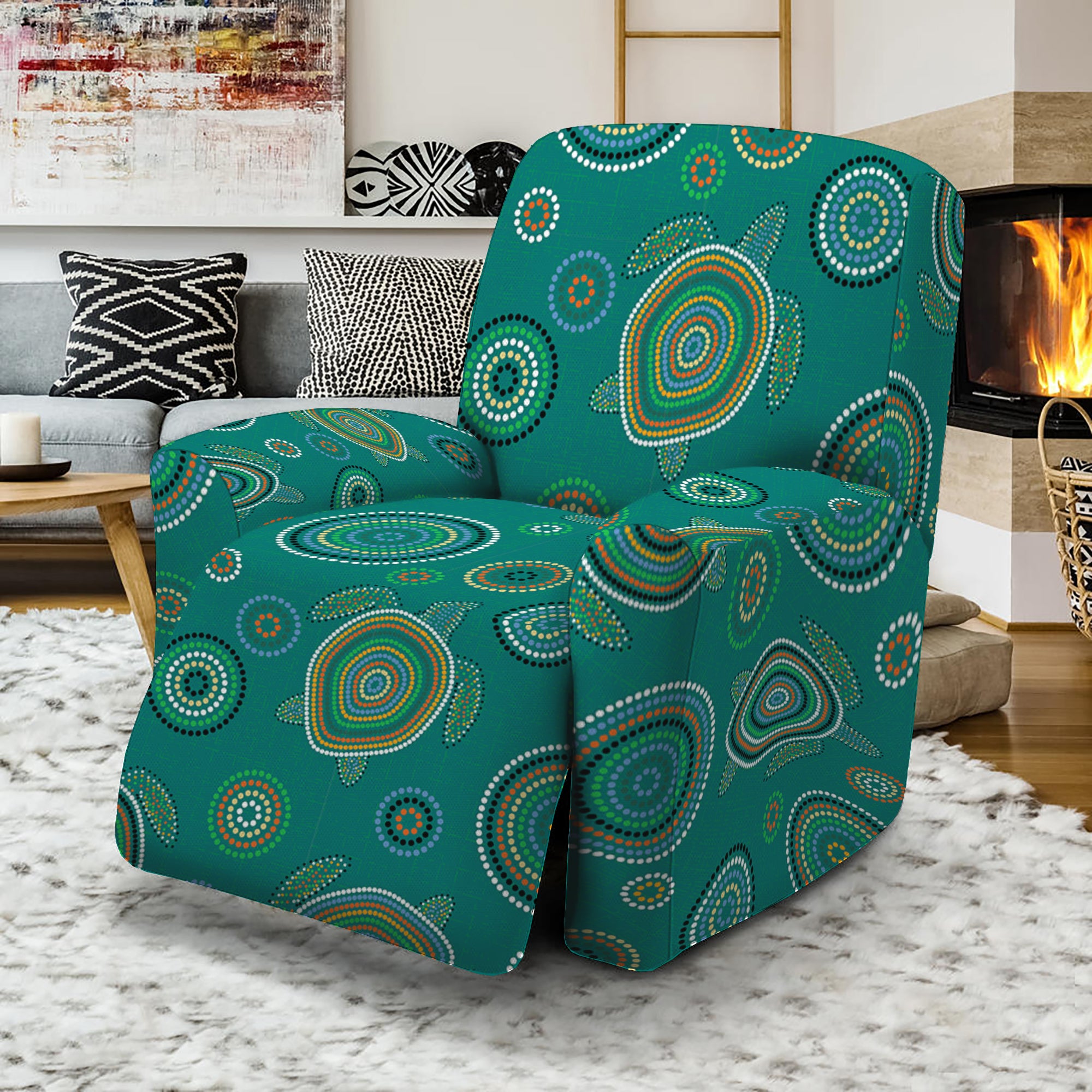 Aboriginal Sea Turtle Pattern Print Recliner Slipcover