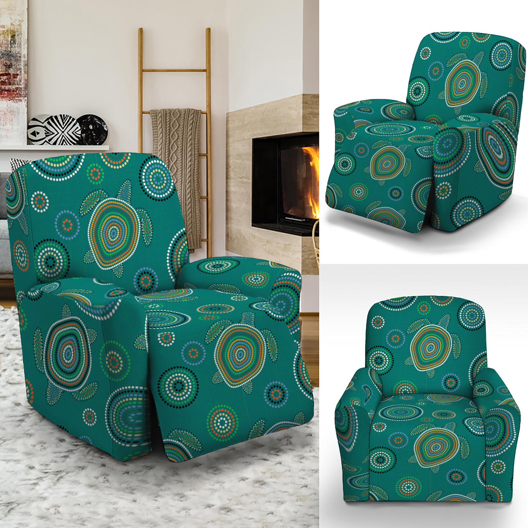 Aboriginal Sea Turtle Pattern Print Recliner Slipcover