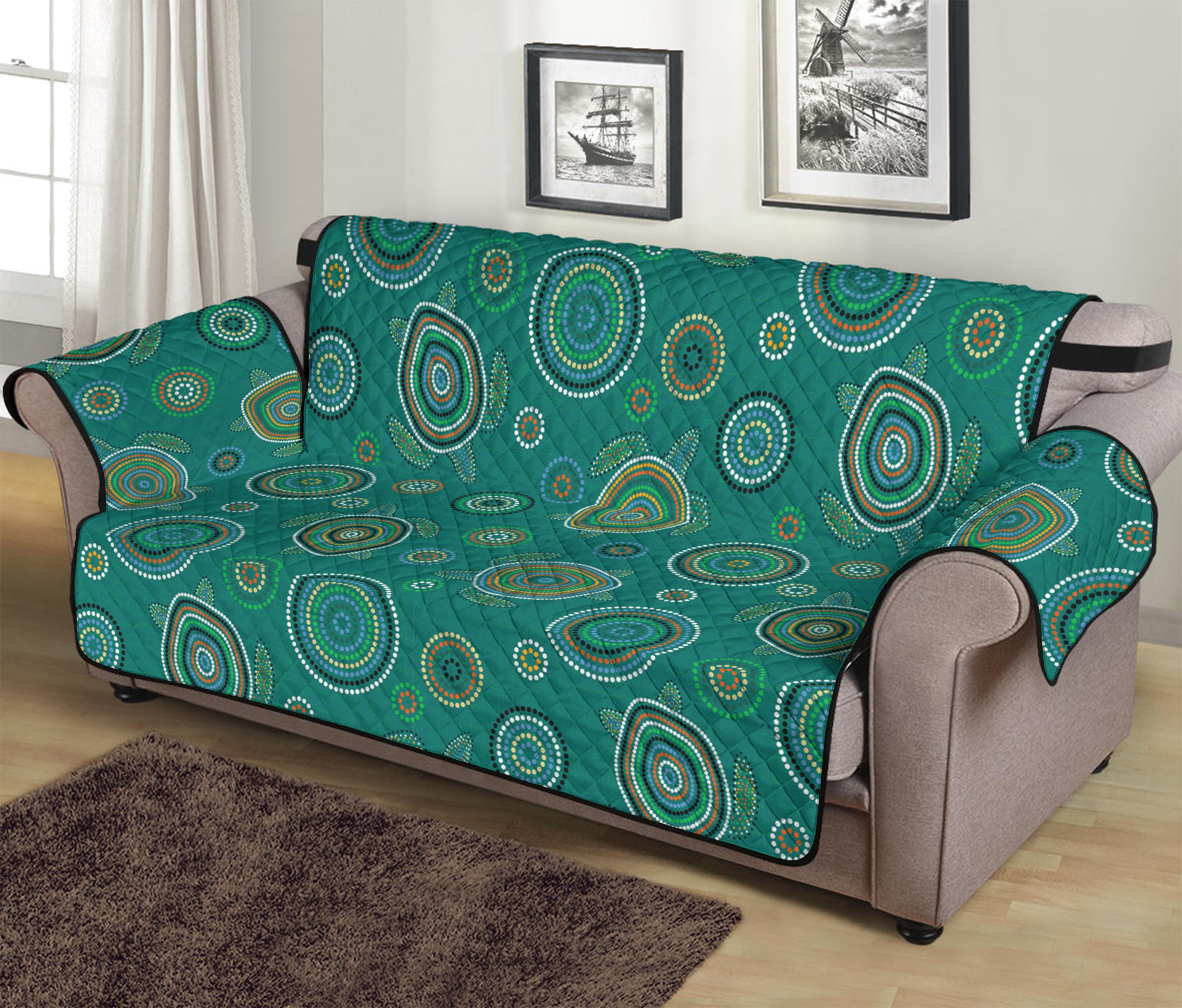 Aboriginal Sea Turtle Pattern Print Sofa Protector