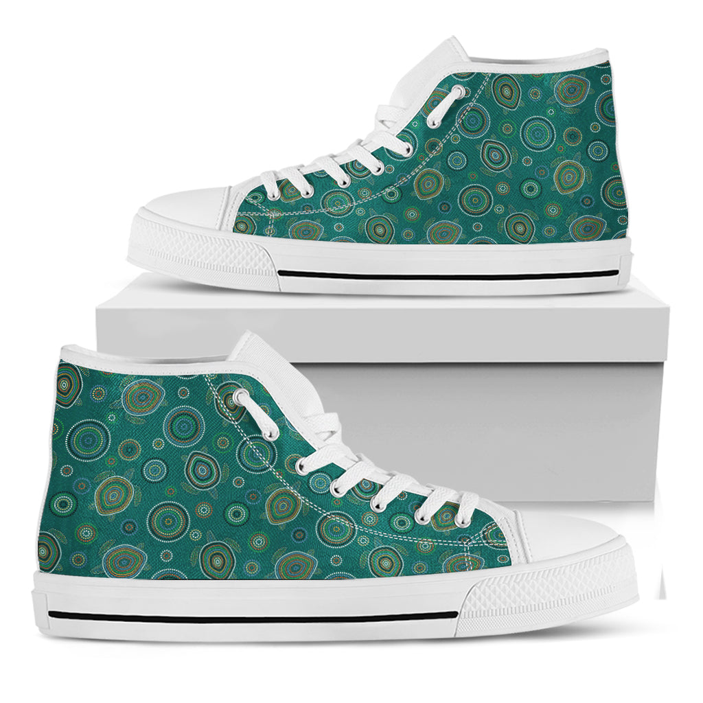 Aboriginal Sea Turtle Pattern Print White High Top Shoes