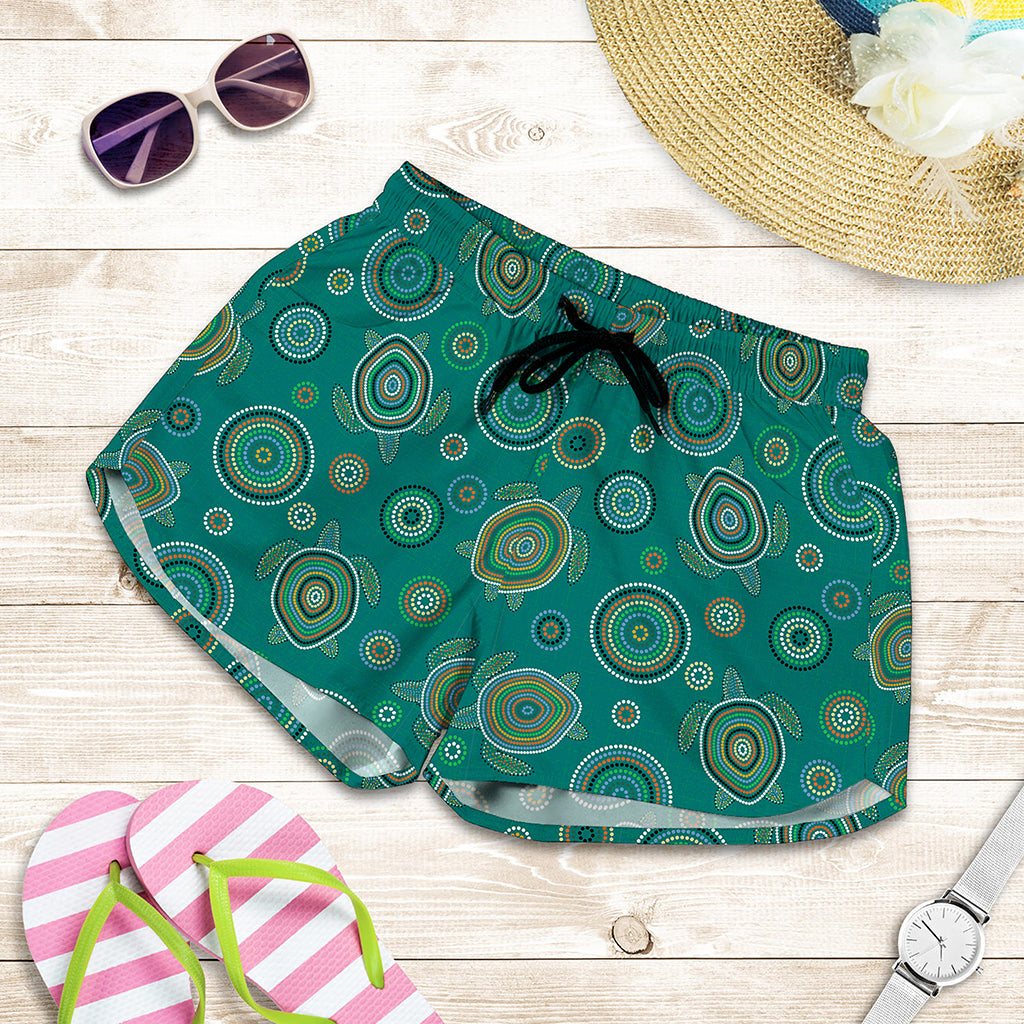 Aboriginal Sea Turtle Pattern Print Women's Shorts