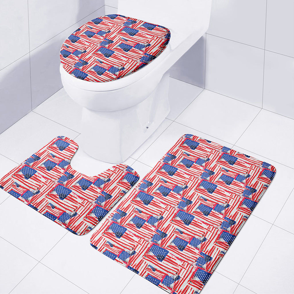 Abstract American Flag Print 3 Piece Bath Mat Set