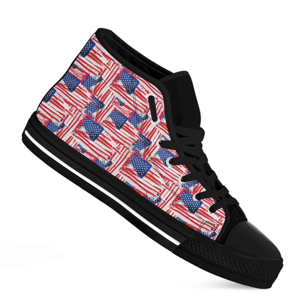 Abstract American Flag Print Black High Top Shoes