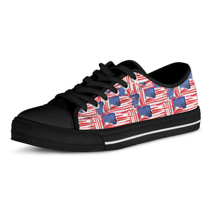 Abstract American Flag Print Black Low Top Shoes