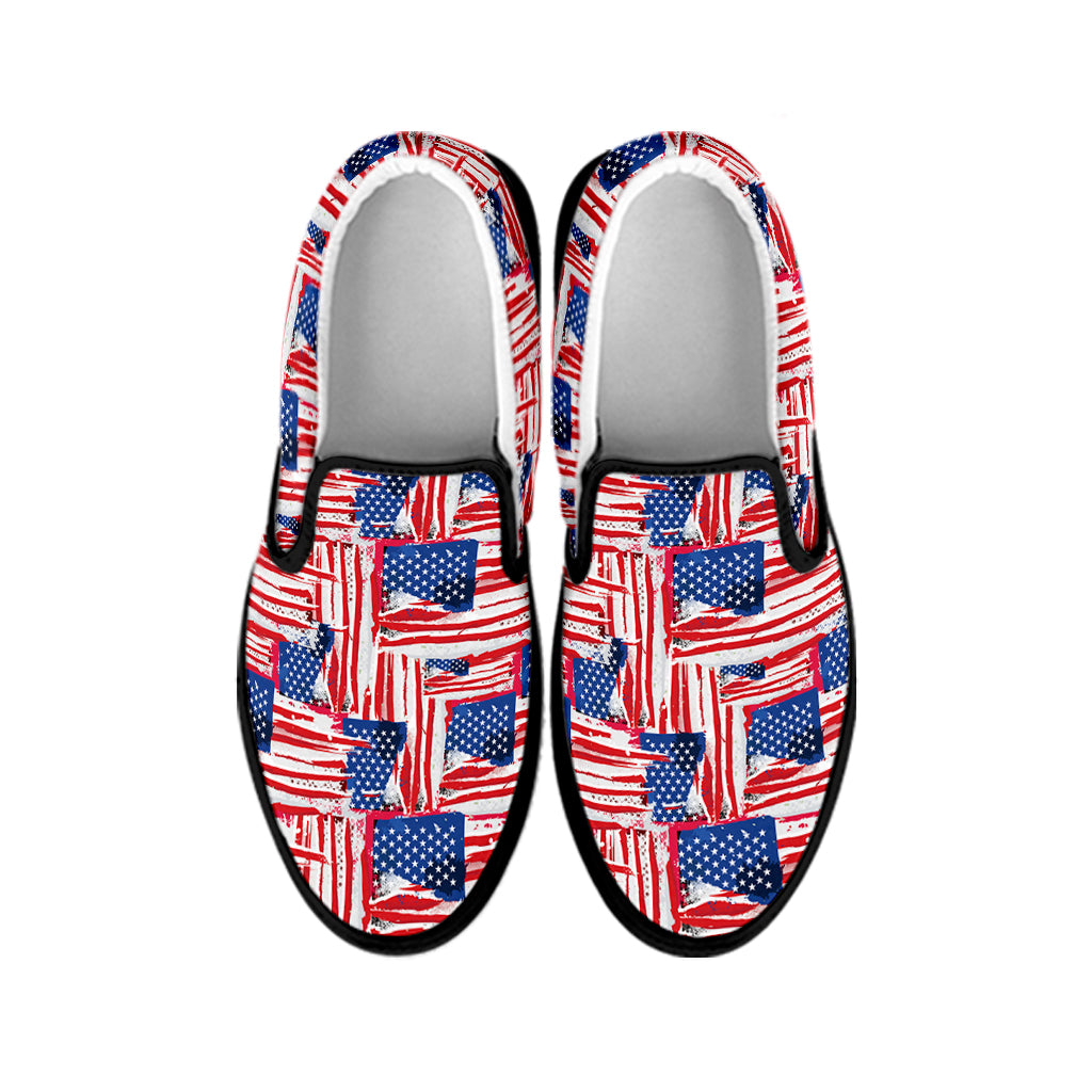 Abstract American Flag Print Black Slip On Shoes