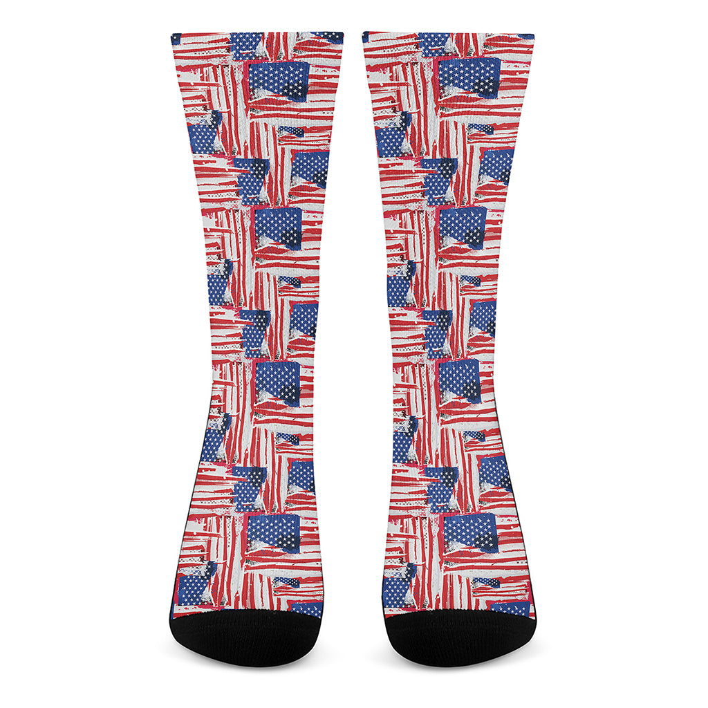 Abstract American Flag Print Crew Socks