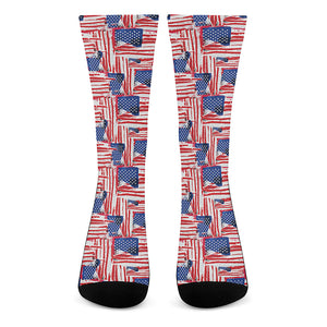 Abstract American Flag Print Crew Socks