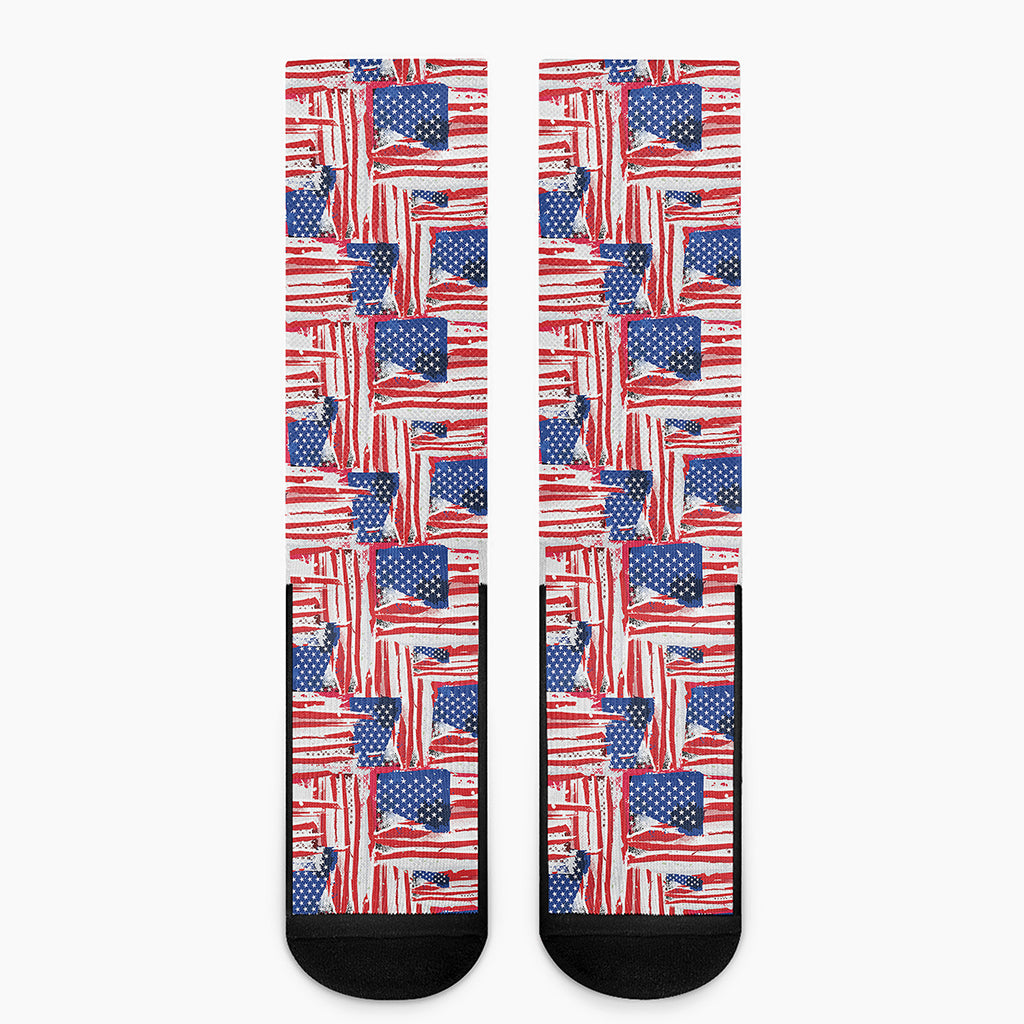 Abstract American Flag Print Crew Socks