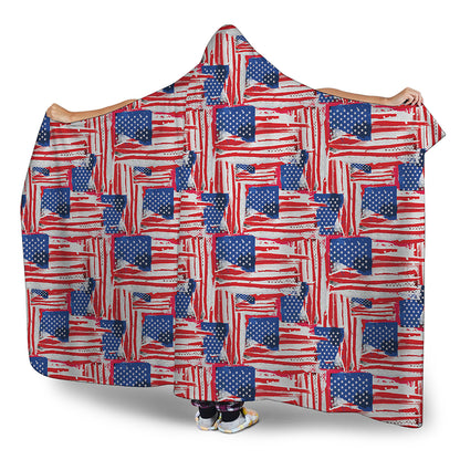 Abstract American Flag Print Hooded Blanket