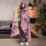 Abstract American Flag Print Hooded Blanket