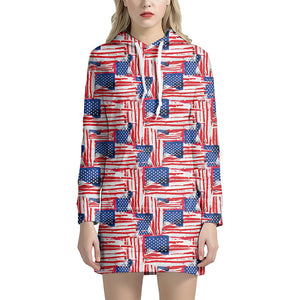 Abstract American Flag Print Hoodie Dress