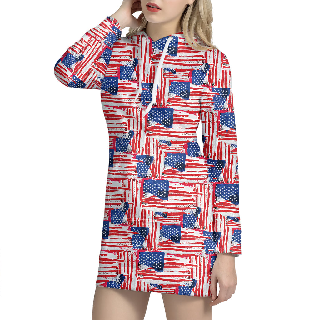 Abstract American Flag Print Hoodie Dress