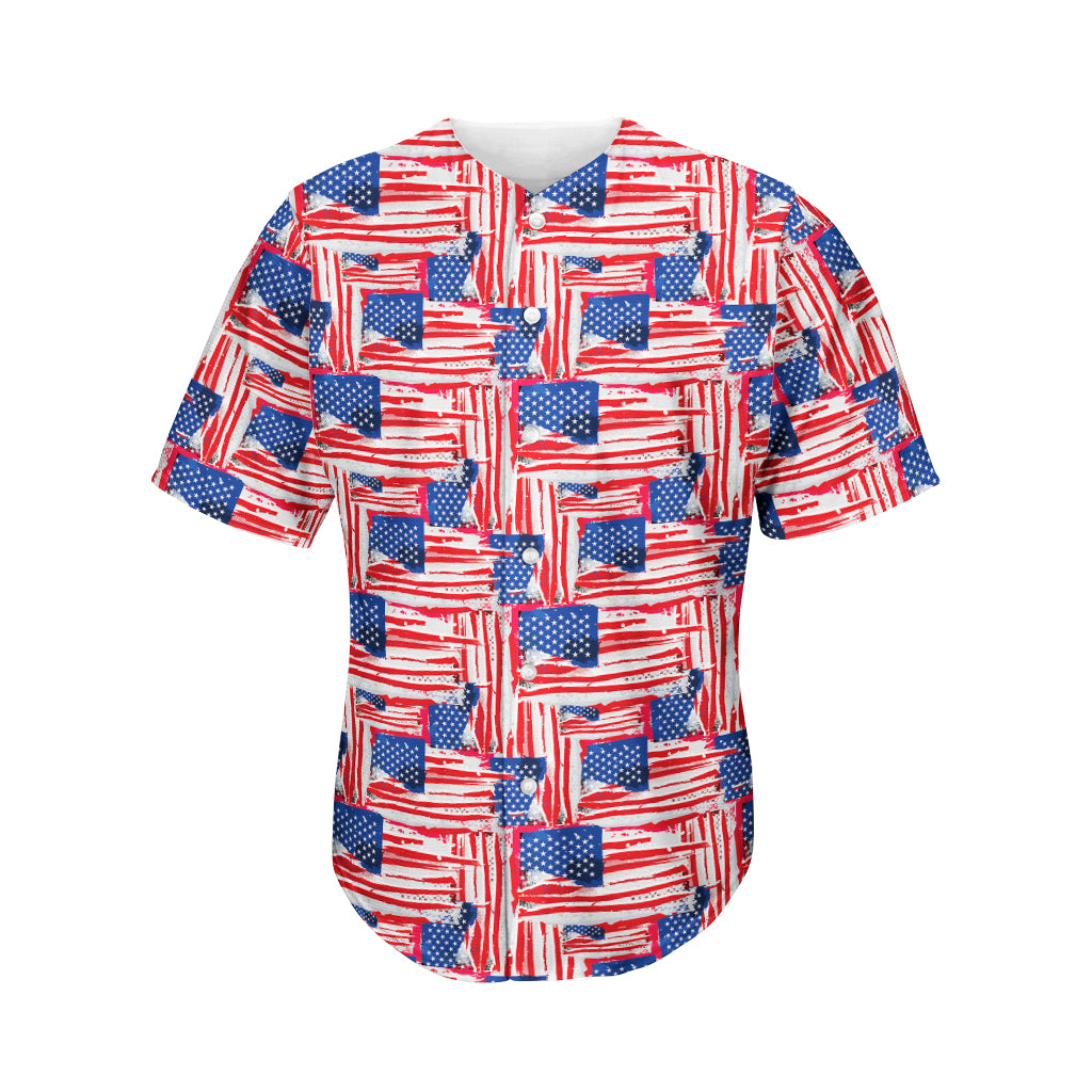 Abstract American Flag Print Men's Baseball Jersey