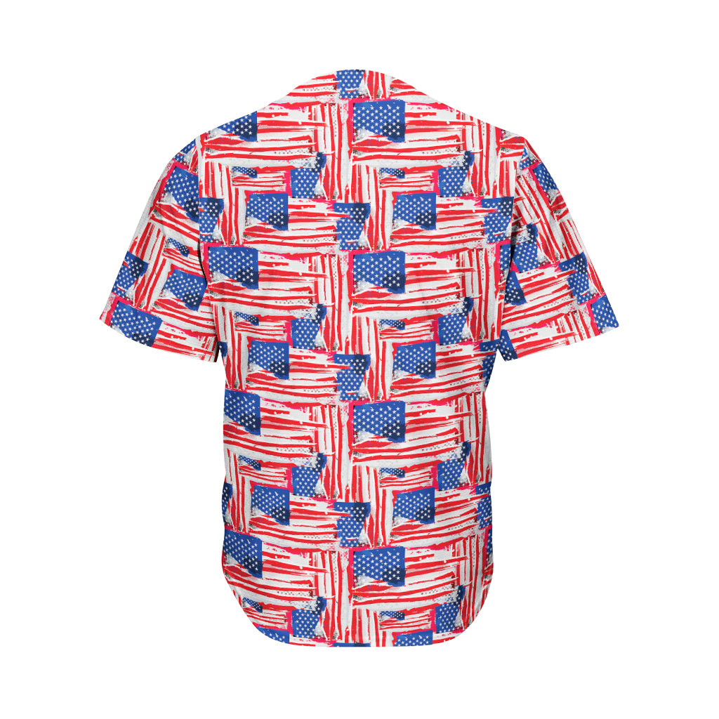 Abstract American Flag Print Men's Baseball Jersey