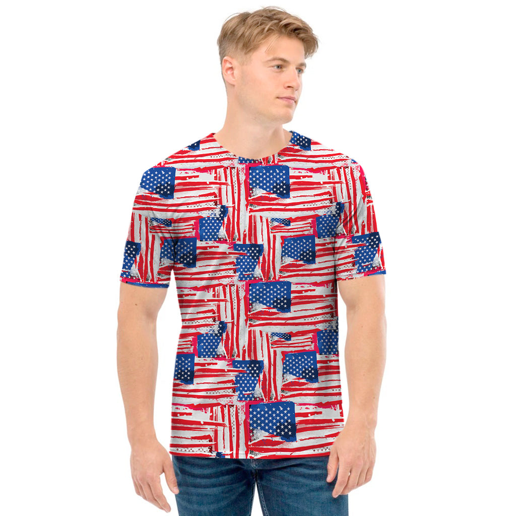 Abstract American Flag Print Men's T-Shirt