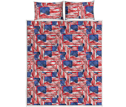 Abstract American Flag Print Quilt Bed Set