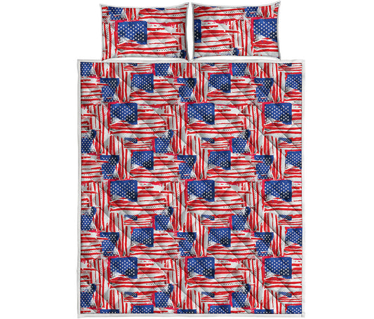 Abstract American Flag Print Quilt Bed Set