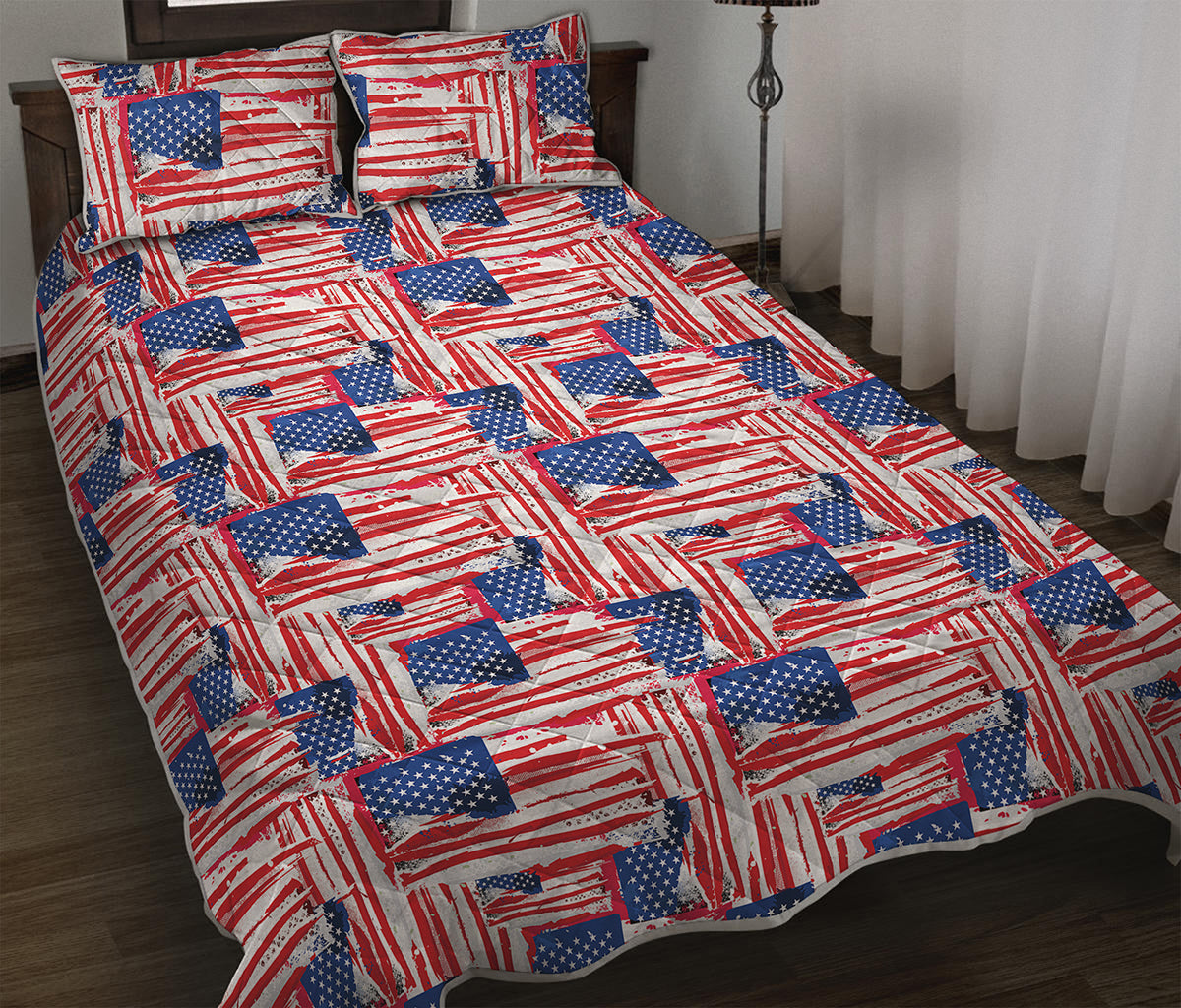 Abstract American Flag Print Quilt Bed Set
