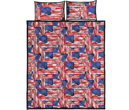 Abstract American Flag Print Quilt Bed Set
