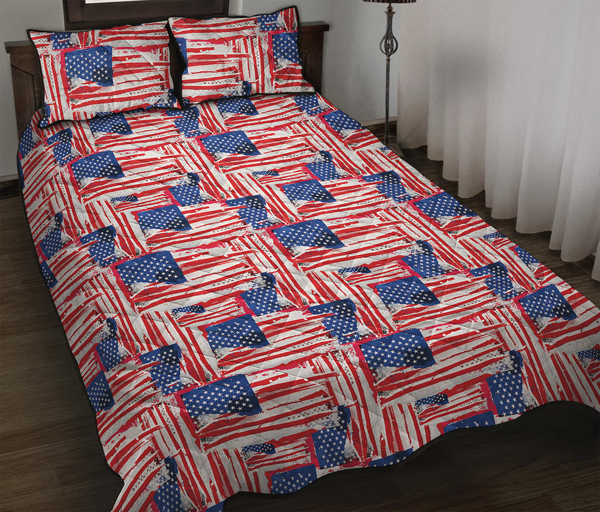 Abstract American Flag Print Quilt Bed Set