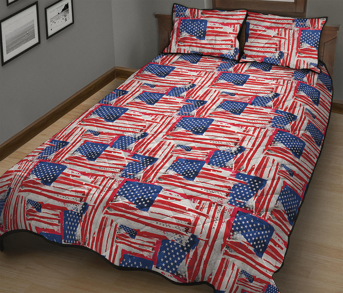 Abstract American Flag Print Quilt Bed Set