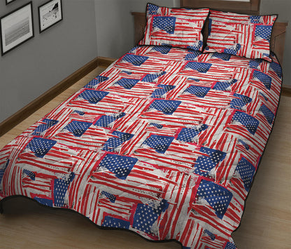 Abstract American Flag Print Quilt Bed Set