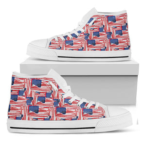 Abstract American Flag Print White High Top Shoes