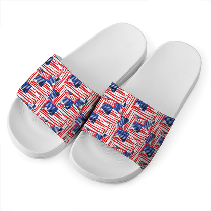 Abstract American Flag Print White Slide Sandals