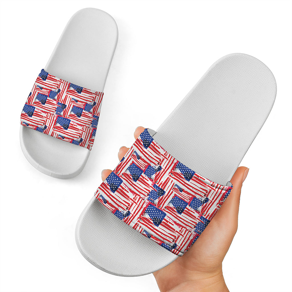 Abstract American Flag Print White Slide Sandals
