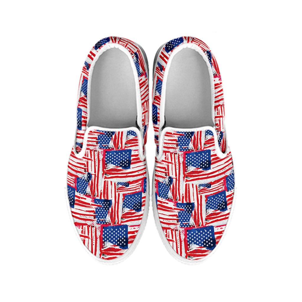 Abstract American Flag Print White Slip On Shoes