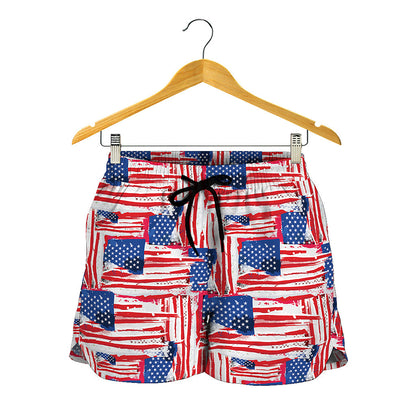 Abstract American Flag Print Women's Shorts