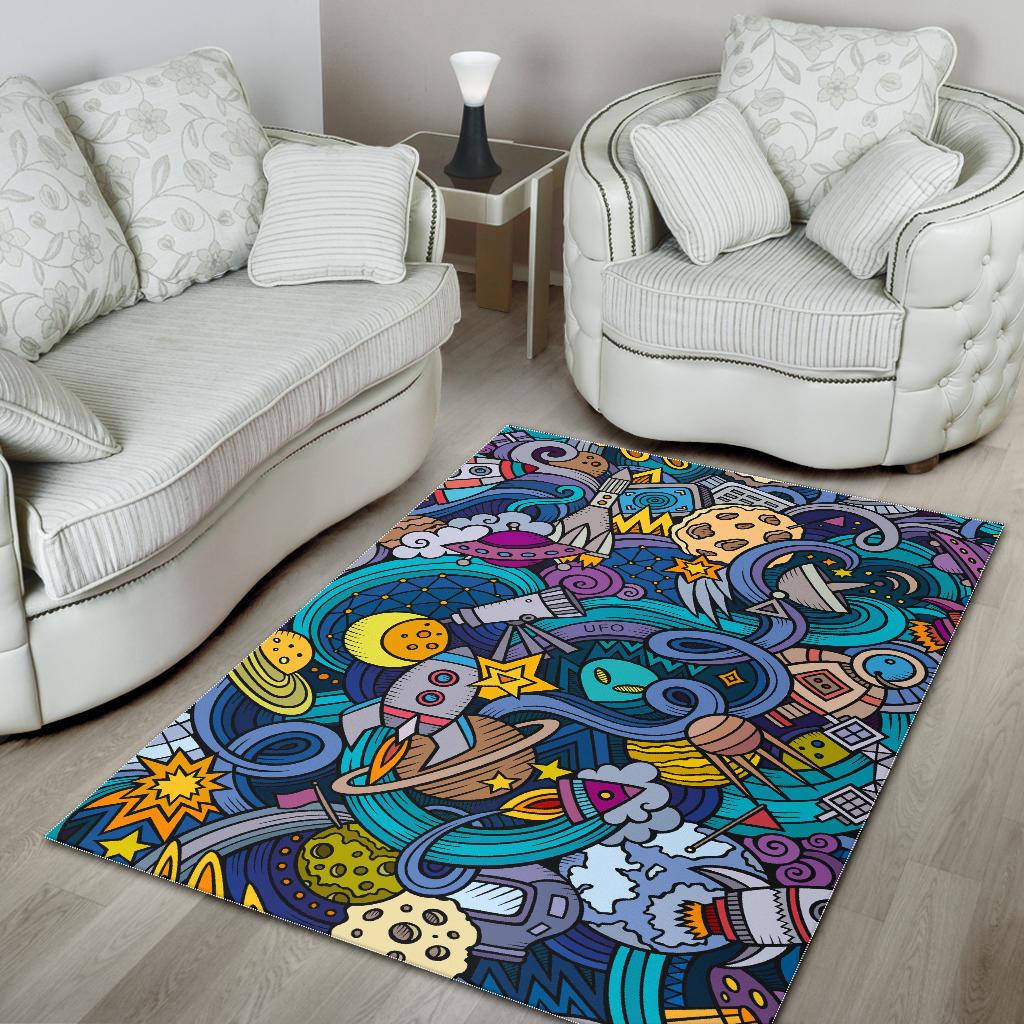 Abstract Cartoon Galaxy Space Print Area Rug GearFrost