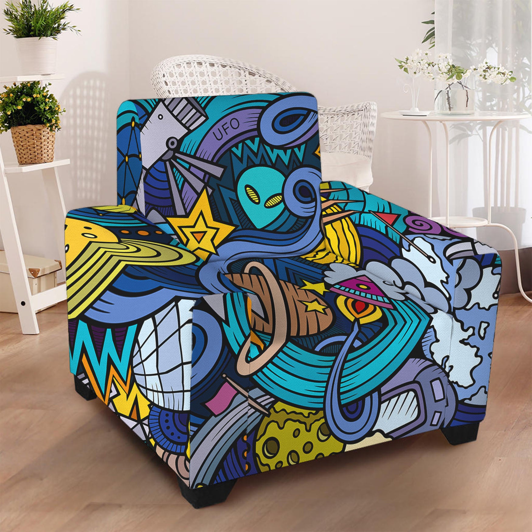 Abstract Cartoon Galaxy Space Print Armchair Slipcover