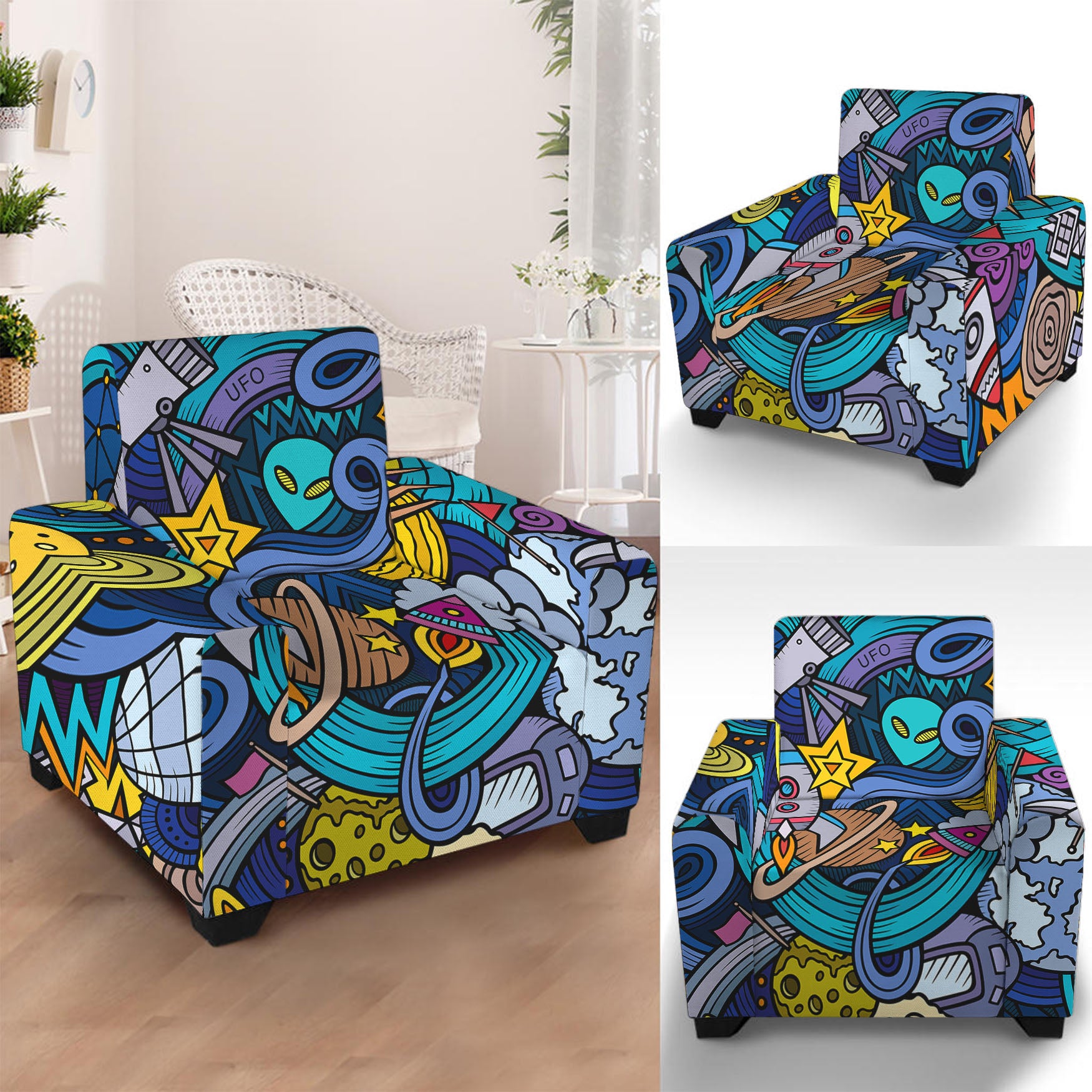 Abstract Cartoon Galaxy Space Print Armchair Slipcover