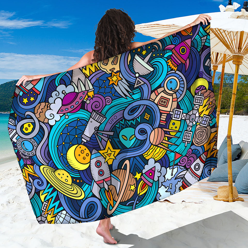 Abstract Cartoon Galaxy Space Print Beach Sarong Wrap