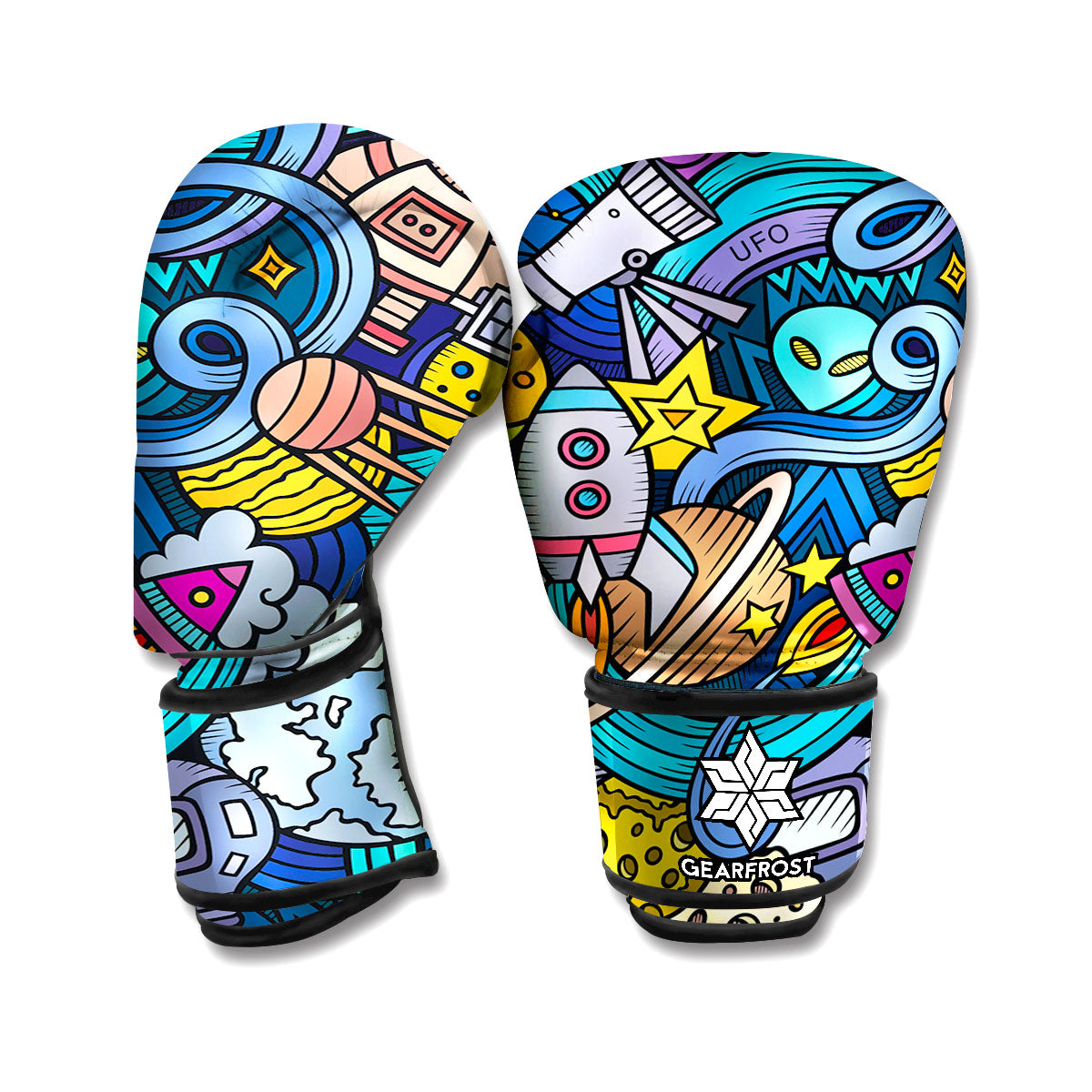 Abstract Cartoon Galaxy Space Print Boxing Gloves
