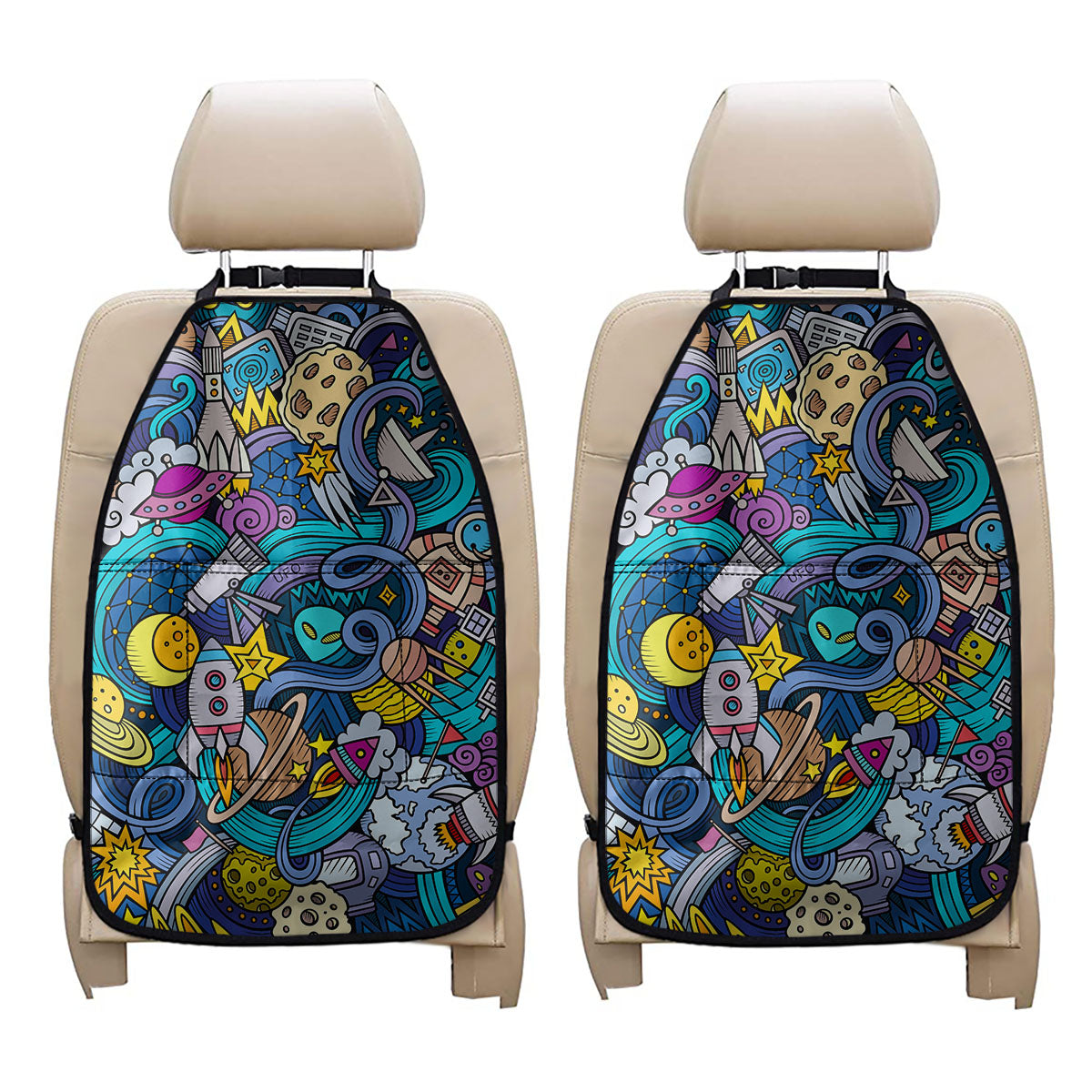 Abstract Cartoon Galaxy Space Print Car Seat Organizers