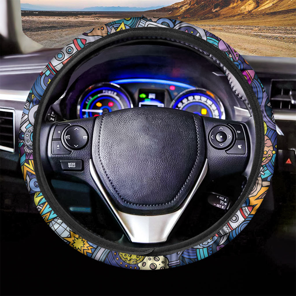 Abstract Cartoon Galaxy Space Print Car Steering Wheel Cover