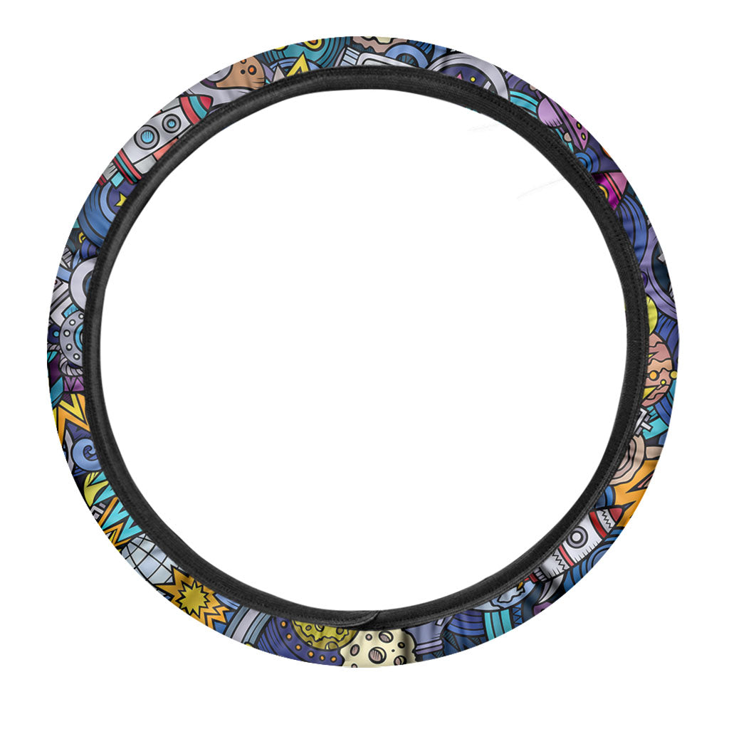 Abstract Cartoon Galaxy Space Print Car Steering Wheel Cover