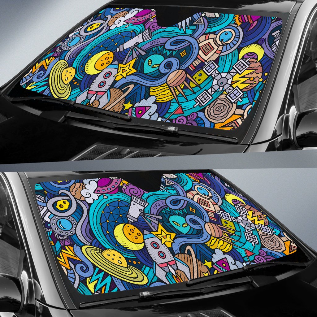 Abstract Cartoon Galaxy Space Print Car Sun Shade GearFrost