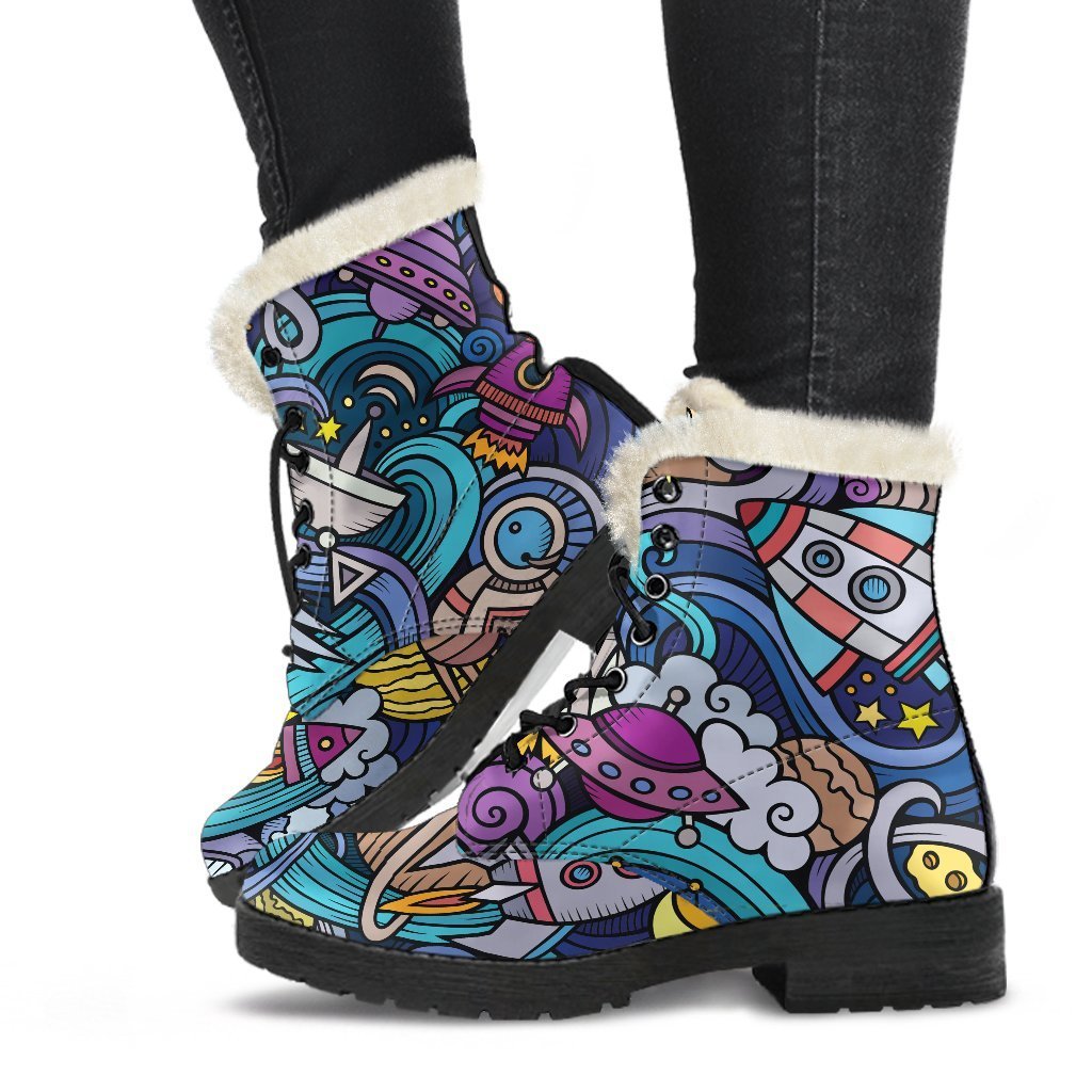 Abstract Cartoon Galaxy Space Print Comfy Boots GearFrost